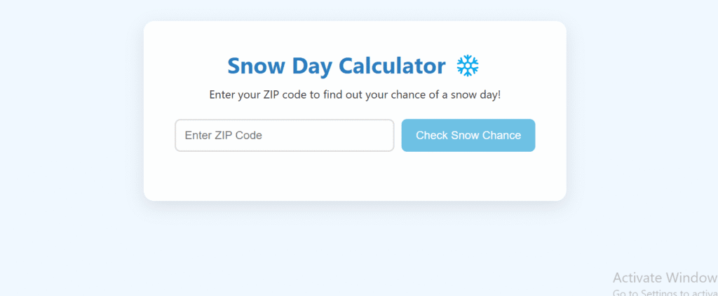 Snow day calculator interface for planning your week.